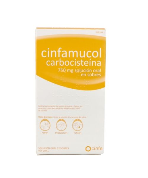Cinfamucol carbocisteina 750 mg - Ayudan a Fluidificar y expulsar la mucosidad (tanto mocos como flemas).